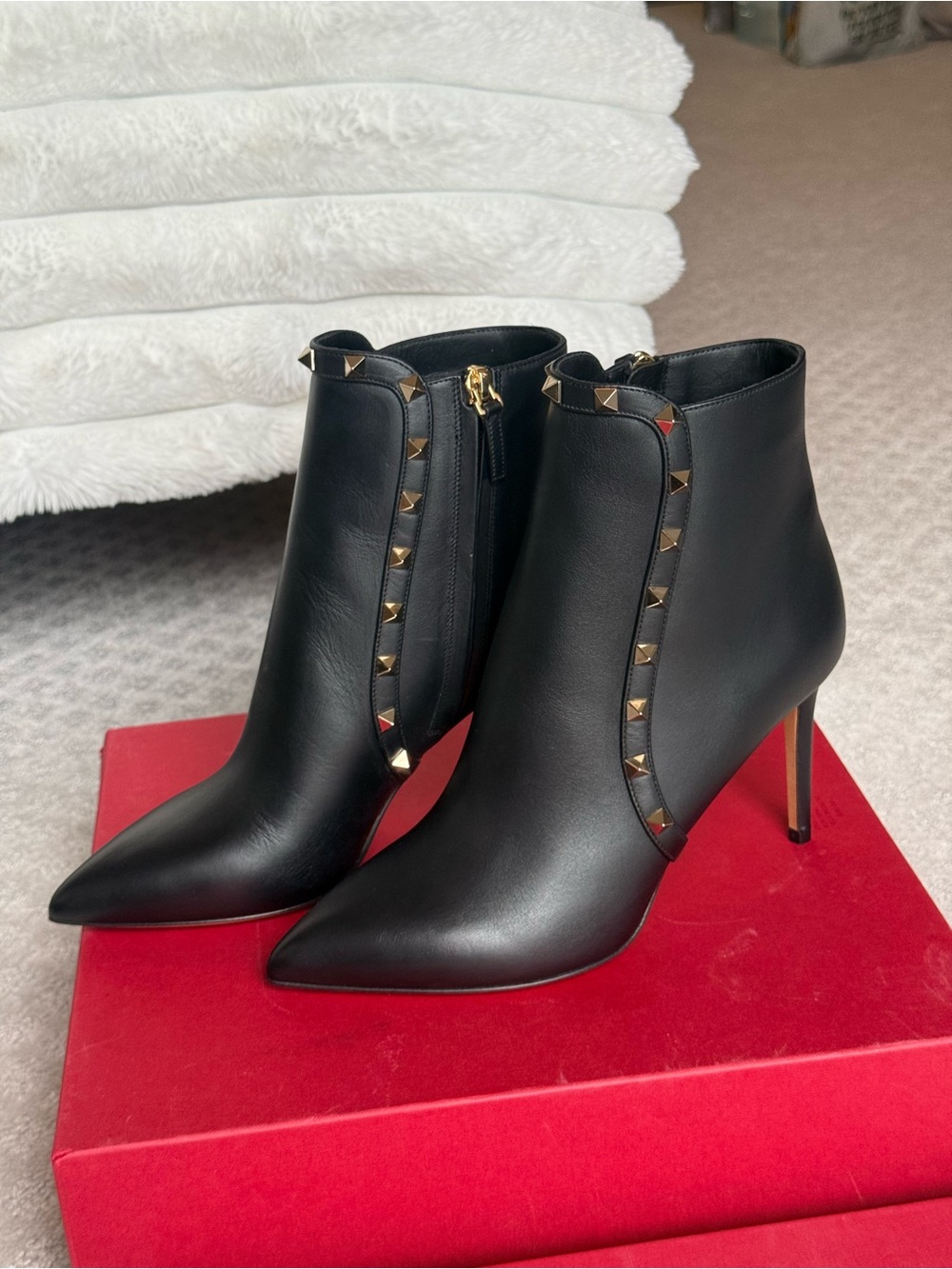 Valentino Garavani Black Leather Rockstud Ankle Boots